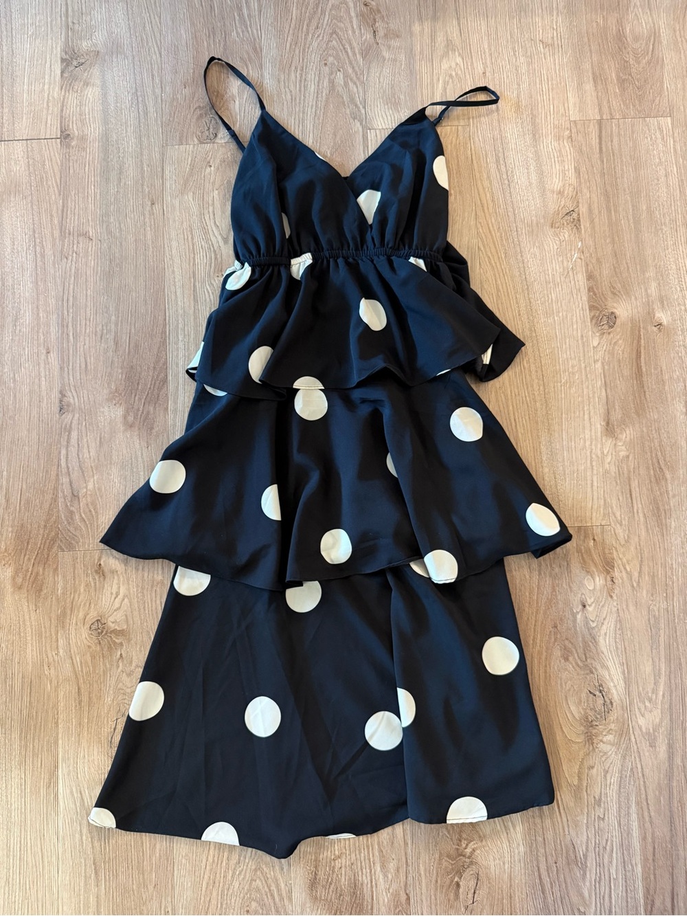 o.p.t Black Polka Dot Tiered Slip Dress
